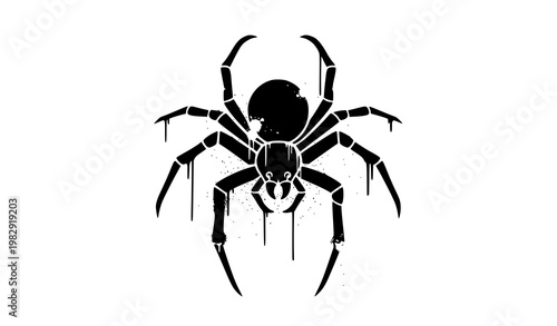 Graffiti spider stencil vector with spray paint drips urban street art isolated on white