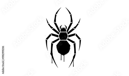Spider stencil icon vector spray paint drip grunge design isolated on white background