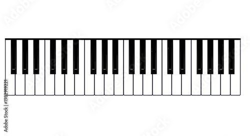 Black and White Piano Keyboard Keys Isolated on White Background