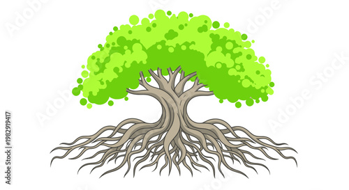 Stylized Tree With Strong Roots and Green Canopy