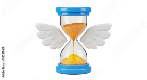 Vector illustration of hourglass with wings on a transparent background