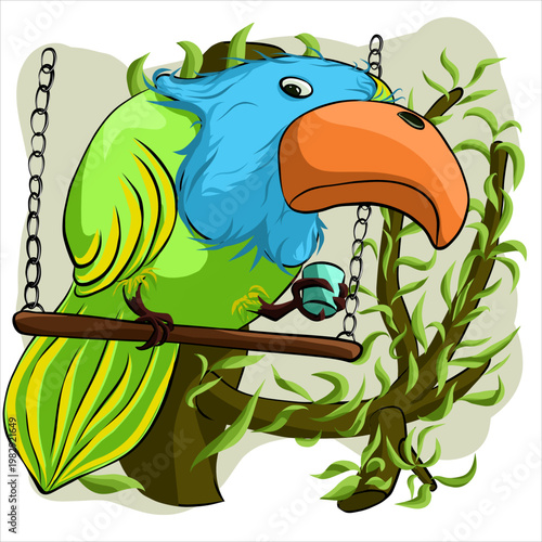 Parrots are funny and adorable birds. But it's best not to touch this parrot until he's had some coffee!