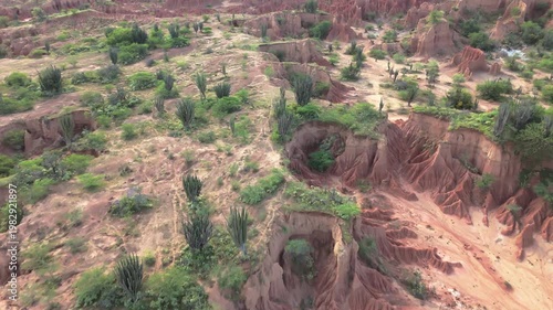 Aerial drone view of the red Tatacoa Desert in Colombia