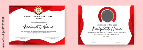Employee of the Year Certificates Template Design Set. Editable Printable Certificate Template, Best Employee, Custom Gift Award, Employee Rewarding. vector