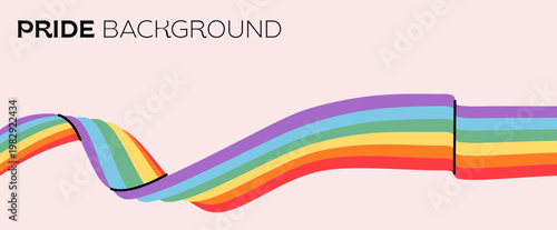 Abstract LGBTQ pride background with waving rainbow ribbon. Minimalist horizontal banner with flowing inclusive flag stripes on backdrop for pride month celebration and digital design. Vector.