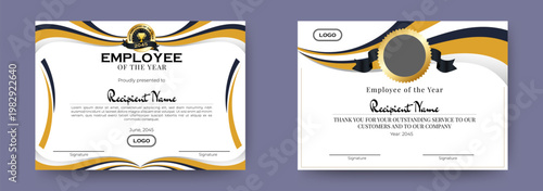 Employee of the Year Certificates Template Design Set. Editable Printable Certificate Template, Best Employee, Custom Gift Award, Employee Rewarding. vector