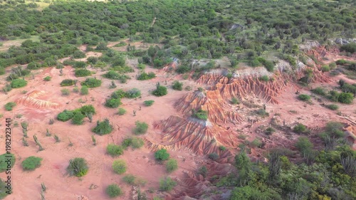 Aerial drone view of the red Tatacoa Desert in Colombia