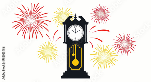 Grandfather Clock with Fireworks - New Year Celebration Countdown