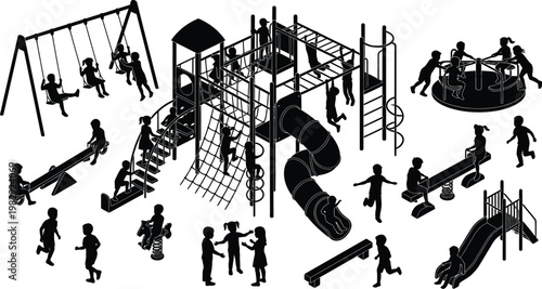 Children Playground Silhouette Vector Illustration Set