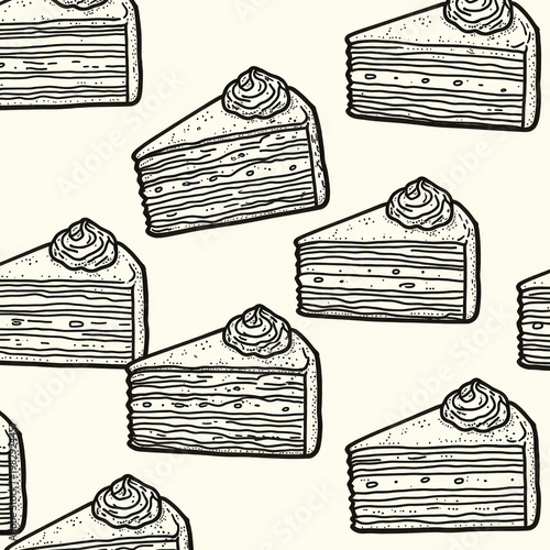 Slice of Layered Cake with Whipped Cream Topping Pattern