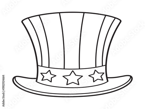 Vintage line art of a classic uncle sam top hat with stars and stripes