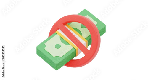 Vector illustration of 3d illustration of a stack of cash money with a red prohibition sign on a transparent background