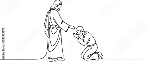 Jesus healing a blind man continuous line drawing. Christian faith concept vector illustration. Minimalist one line art
