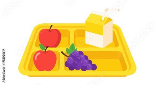 Healthy School Lunch Tray with Apples, Grapes, and Juice Box