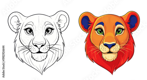 Lioness Head Illustration - Line Art and Full Color