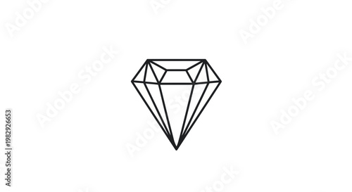 Minimalist line art diamond icon on white background, simple geometric gem shape