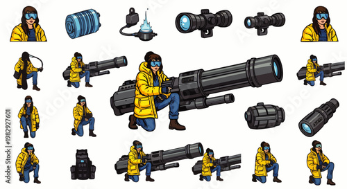 Sci-fi Soldier with Futuristic Weaponry and Gear, Pixel Art Style