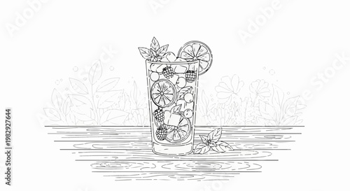 Refreshing fruit and ice drink with berries and citrus slices