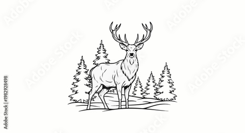 Majestic stag stands tall amidst a wintry forest scene