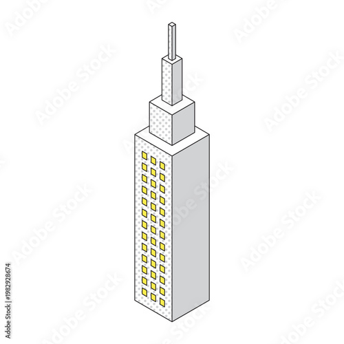 高層ビルのアイソメトリック線画イラスト