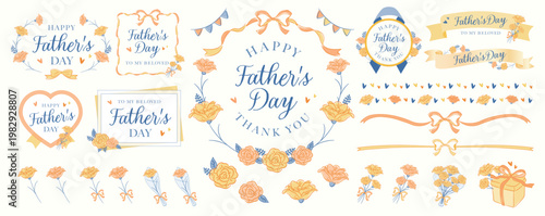 父の日のおしゃれかわいい黄色い花束リボンフレーム_お父さんへの感謝_ラフな手書きイラスト