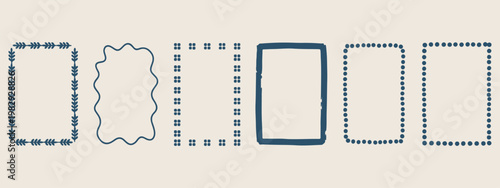 blue minimalist dotted and solid frame borders, aesthetic simple geometric edge design, modern decorative border for photos, professional graphic design frame elements, creative blue rectangle and squ