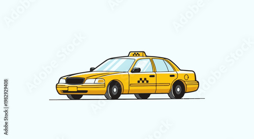 Yellow sedan taxi with checkerboard symbols on roof and side