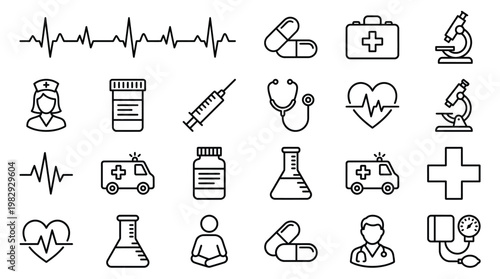 Medical icons set healthcare medicine and scientific research visual representation