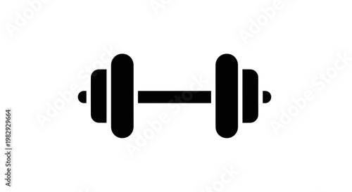 Black dumbbell icon on white background, weightlifting and fitness symbol
