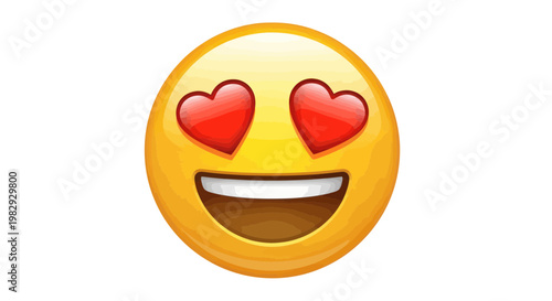 Enamored Emoji with Heart Eyes and Wide Smile, Love Emotion, Romantic Feeling