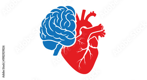 Heart and Brain Symbol - Logic vs Emotion, Mind Body Connection