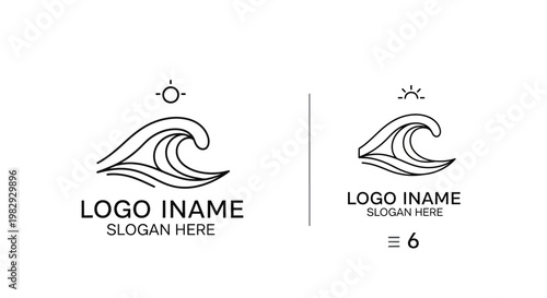 Minimalist Ocean Wave and Sun Logo Design for Branding Template
