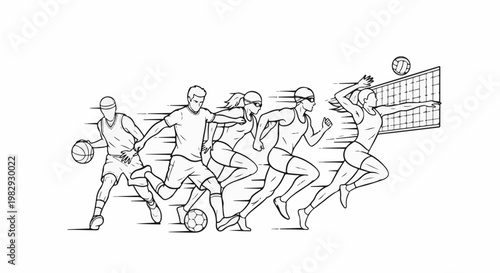 Dynamic illustration of athletes engaged in various sports activities