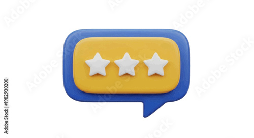Vector illustration of 3d render of a speech bubble with three stars rating on a transparent background