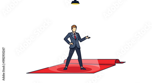 Businessman in Spotlight on Red Carpet Success Concept Illustration