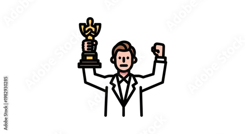 Man in Tuxedo Holding Gold Trophy Celebrating Success Icon