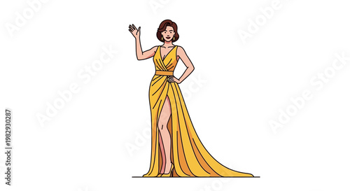 Elegant Woman in Yellow Evening Gown Illustration