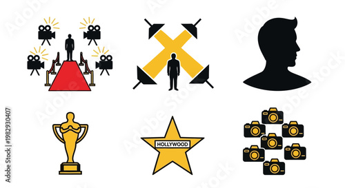 Minimalist vector icons for movie industry fame and celebrity events