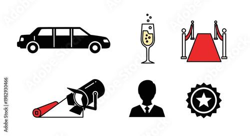 Red Carpet Event and Award Ceremony Luxury Icon Set