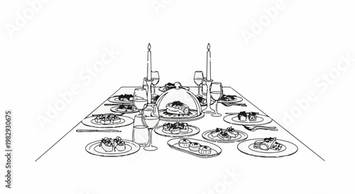 Elegant dining table set for a formal meal with plated dishes and wine