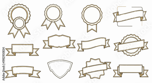 Collection of vintage-style award ribbons and banners for design