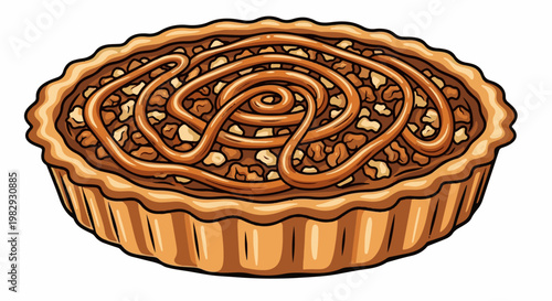 Whimsical pie with a nutty filling and caramel swirl