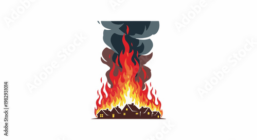 Village engulfed in intense flames and dark smoke