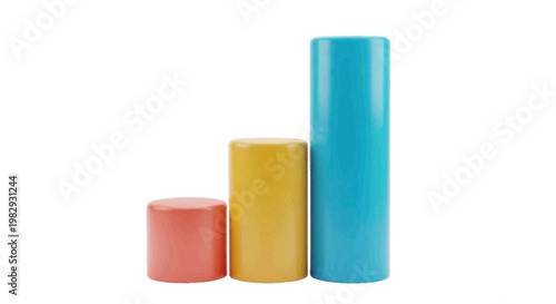 Vector illustration of three colorful wooden cylinders of different heights on a transparent background