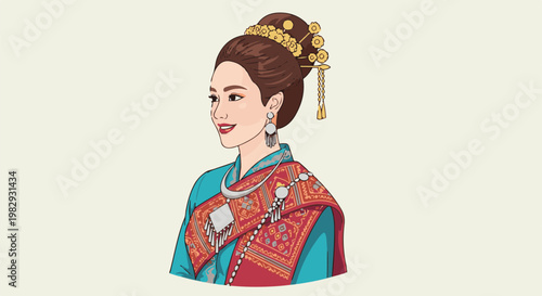 Woman in traditional attire with ornate jewelry and hairpiece