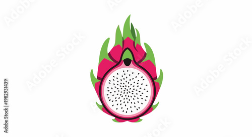 Vibrant dragon fruit slice with pink exterior and white interior speckled with seeds