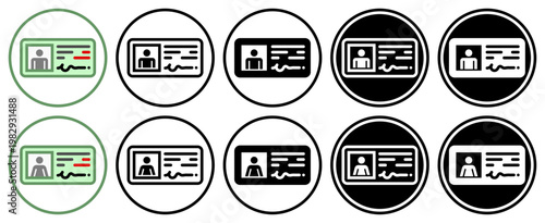 Flat ID card icons, in outline and solid styles