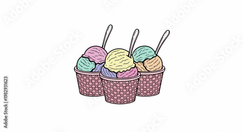 Three colorful ice cream cones with spoons, a delightful summer treat
