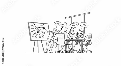 Team brainstorming session with idea presentation