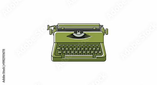 Vintage green typewriter with a white background